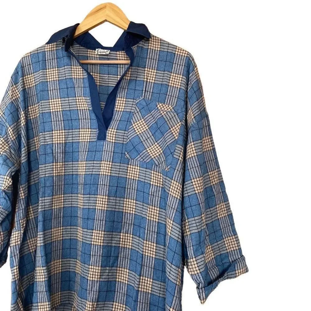 Free people Sunday morning sleep shirt sapphire blue plaid small new